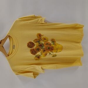 Brisco Brands Large Yellow Van Gogh Sunflowers Graphic Tee Short Sleeve
